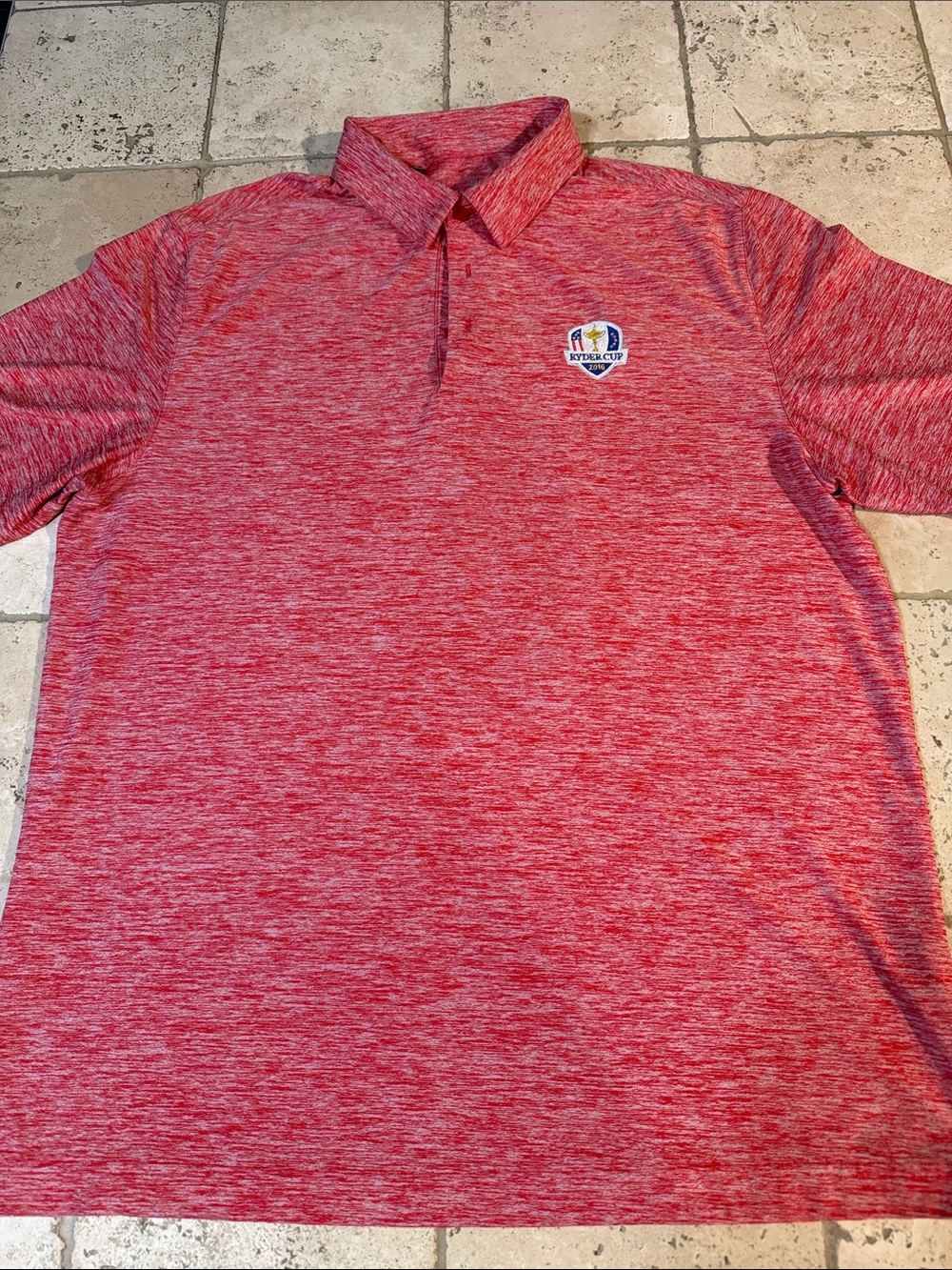 Under Armour Red Heather Golf Polo with Ryder Cup 2016 Patch